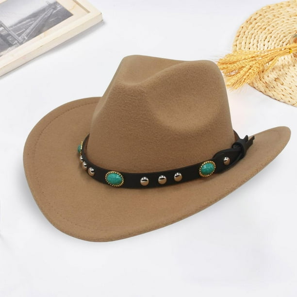 Sombrero de vaquero occidental de moda para mujer con punk Blet Lady Felt  Cowgirl Sombrero Caps