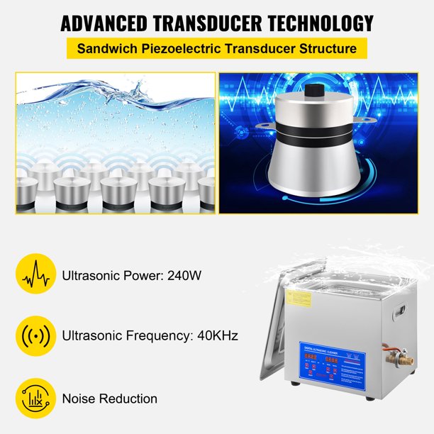 VEVOR Limpieza por Ultrasonidos 10L Limpiador Ultrasónico 40kHz para Joyas  Gafas