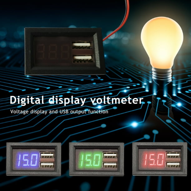 Voltímetro Coche Medidor de pantalla de voltaje digital para automóvil +  puerto USB dual Automóvil DC 8-40V Voltímetro