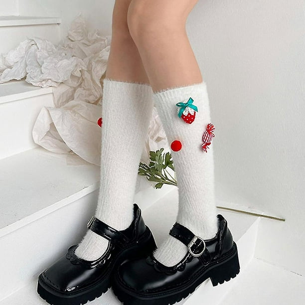 Calcetines largos hasta la rodilla de felpa para mujer, medias cálidas de  tubo alto, base harajuku, para otoño e invierno, novedad - AliExpress