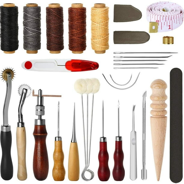  Herramienta de cuero para manualidades, kit de herramientas de  costura de cuero para principiantes, herramientas de costura a mano de cuero  con arrugador de borde de punzón, ideal para principiantes 