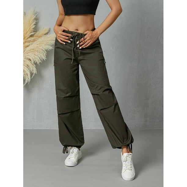Pantalones cargo sólidos para mujer (color: verde militar, talla: XL) :  : Ropa, Zapatos y Accesorios