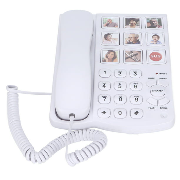 Teléfono con botones grandes teléfono con cable con memoria fotográfica  ahorro de energía fácil de leer para personas mayores