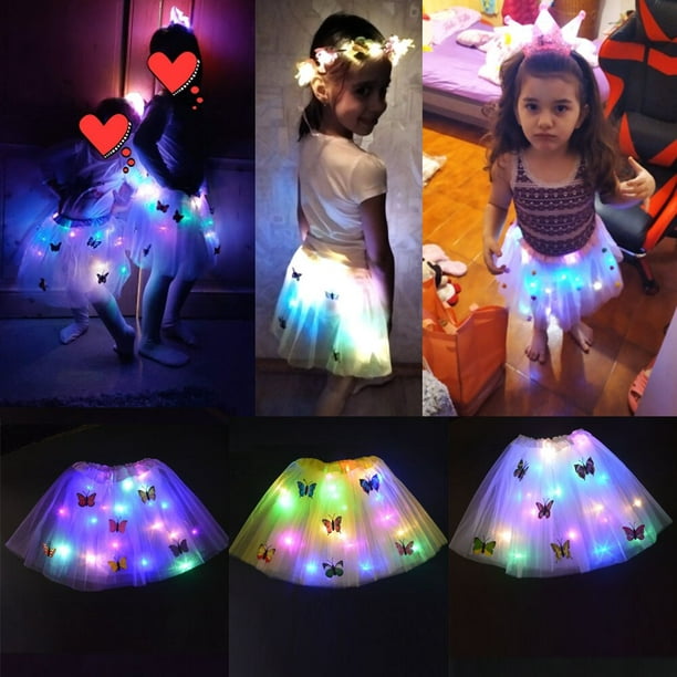 Falda Tutú Elástica Con Luces Led De Neón Para Niñas Ballet