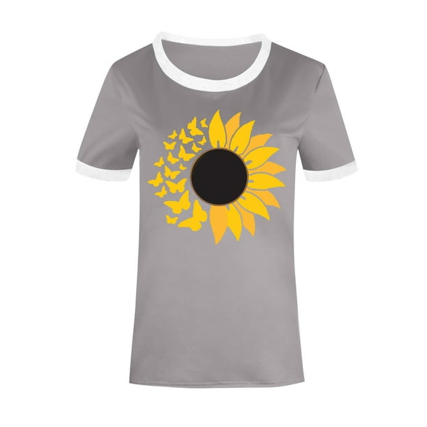 Camiseta de verano de girasol para mujer, blusa suelta de talla grande,  camiseta de manga corta para niña, camiseta casual de manga larga para  mujer