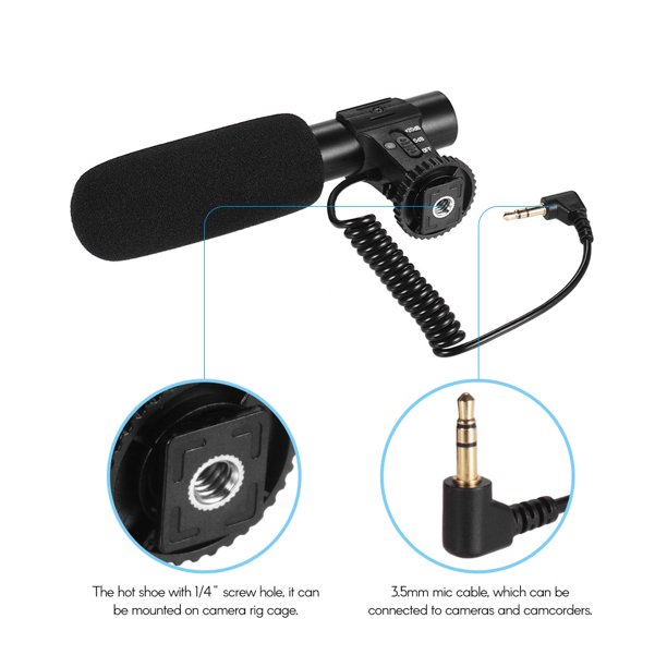 Micrófono de condensador de cámara DSLR estéreo Mic 3,5 mm Conector de 90  gra para transmisión de noticias, grabación de video, fotografía Soledad