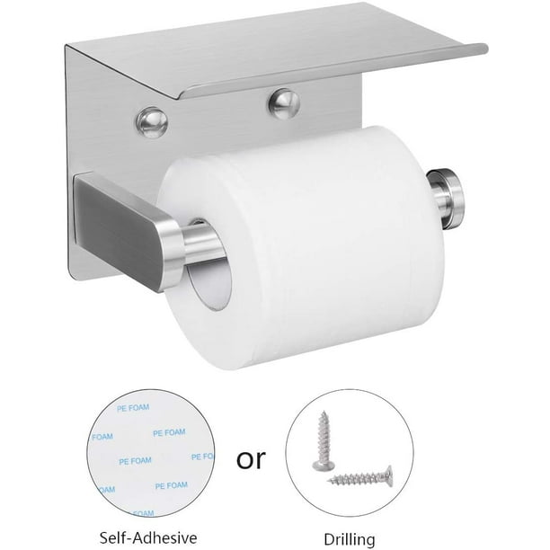 Soporte de papel higiénico autoadhesivo con estante para teléfono, soporte  para rollo de papel higiénico montado en la pared, soporte para rollo de