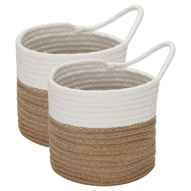 JJSQYLAN Cesta colgante (2 piezas) cesta de almacenamiento de cuerda de  algodón tejida en la pared con cestas decorativas de cuero, organizador  para