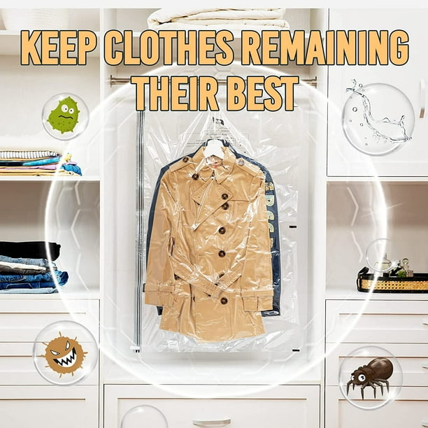 Bolsas de almacenamiento al vacío para colgar ropa, 4 paquetes (105 × 70  cm), bolsa de vacío para trajes, abrigos, chaquetas, ahorra un 80% de  espacio, organizador de armario, bolsas de vacío ER