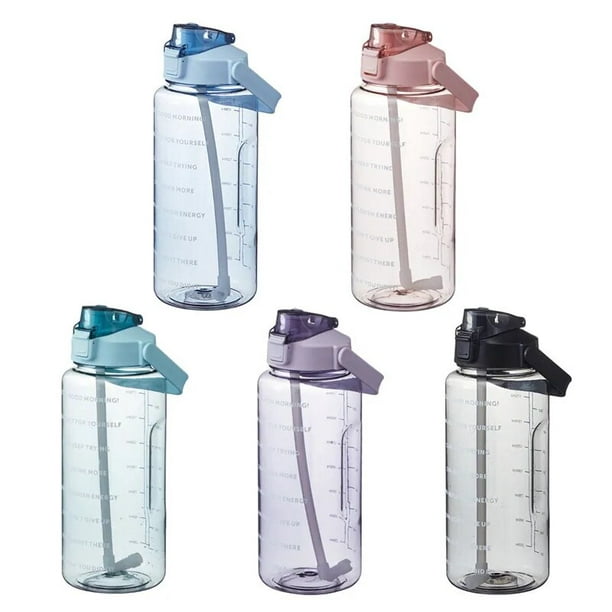  Botella de agua de 1 litro con escala de tiempo, fitness,  deportes al aire libre, botellas de agua con pajita esmerilada a prueba de  fugas motivacional : Deportes y Actividades al