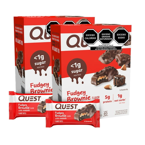 2 cajas quest bocadito sabor de brownie cubierto sabor a chocolate  cada caja con 8 quest nutrition quest candy bites