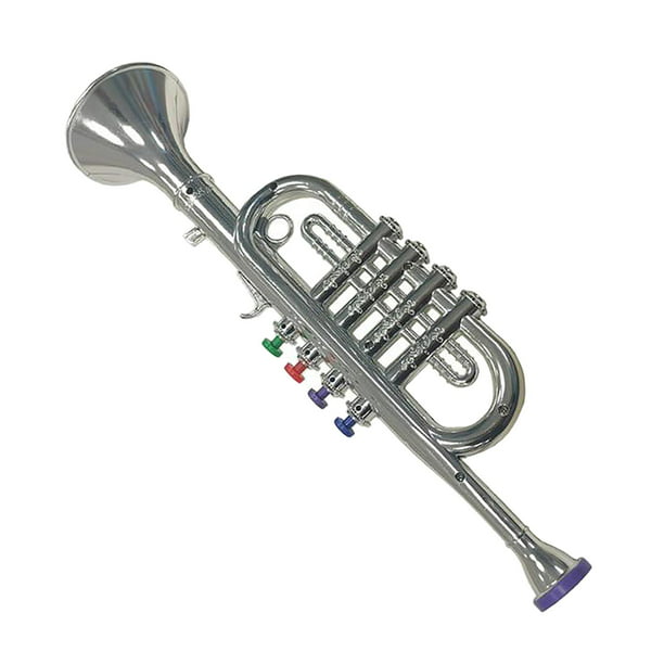 trompeta de niños Trompeta de juguete para niños de 3 a 5 Simulación de  llaves metálicas Trompeta de juguete para niños Trompeta de juguete para  regalos Plata 36x13cm Fanmusic trompeta de niños