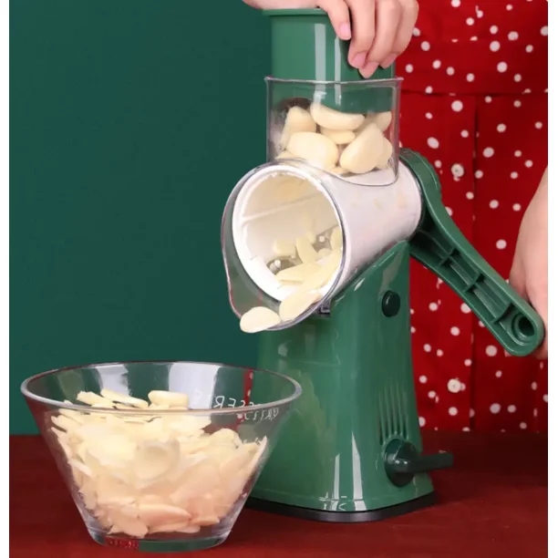  PAREKS Rallador de verduras de mano multifuncional cortador de  rodillos de verduras giratorio manual rallador de cocina triturador de  queso con mango verde : Hogar y Cocina