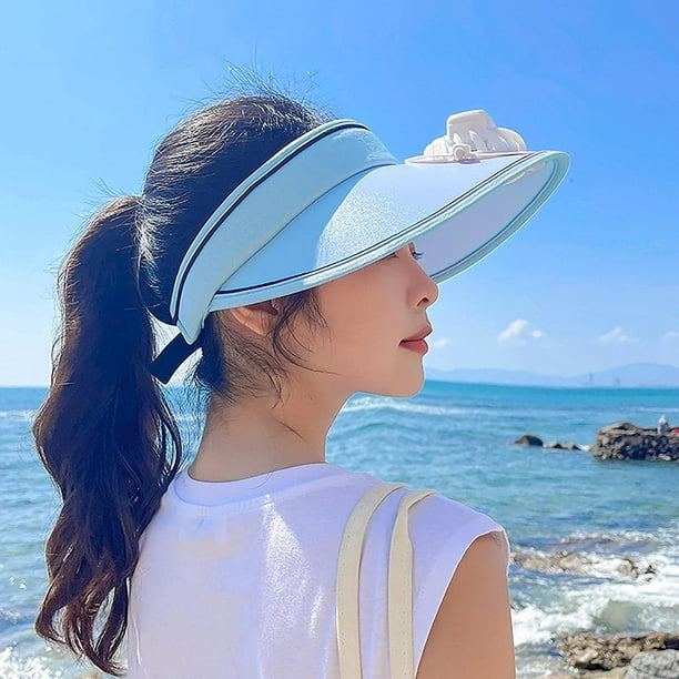 RV Sombrero para el sol con ventilador, gorra de verano con ventilador,  sombrero de copa vacío para protector solar de verano, azul oso de fresa  Electrónica