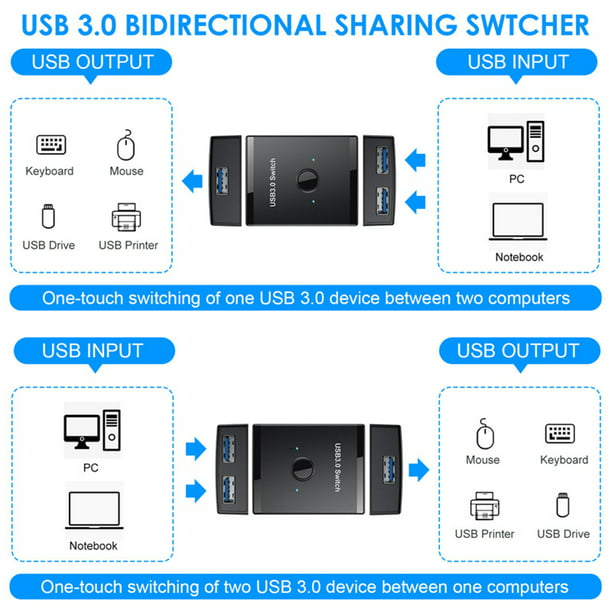 Interruptor 2023 USB 3,0, Selector de interruptor USB, caja de conmutación  bidireccional USB, interruptor para compartir USB, 2 computadoras para