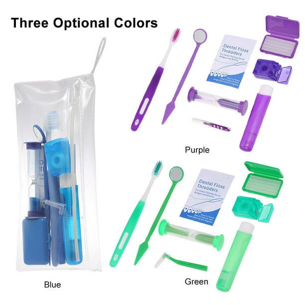 kit de limpieza de viaje para cuidado oral, 9 unidades, kit de cepillo de  dientes de ortodoncia, bolsa de malla