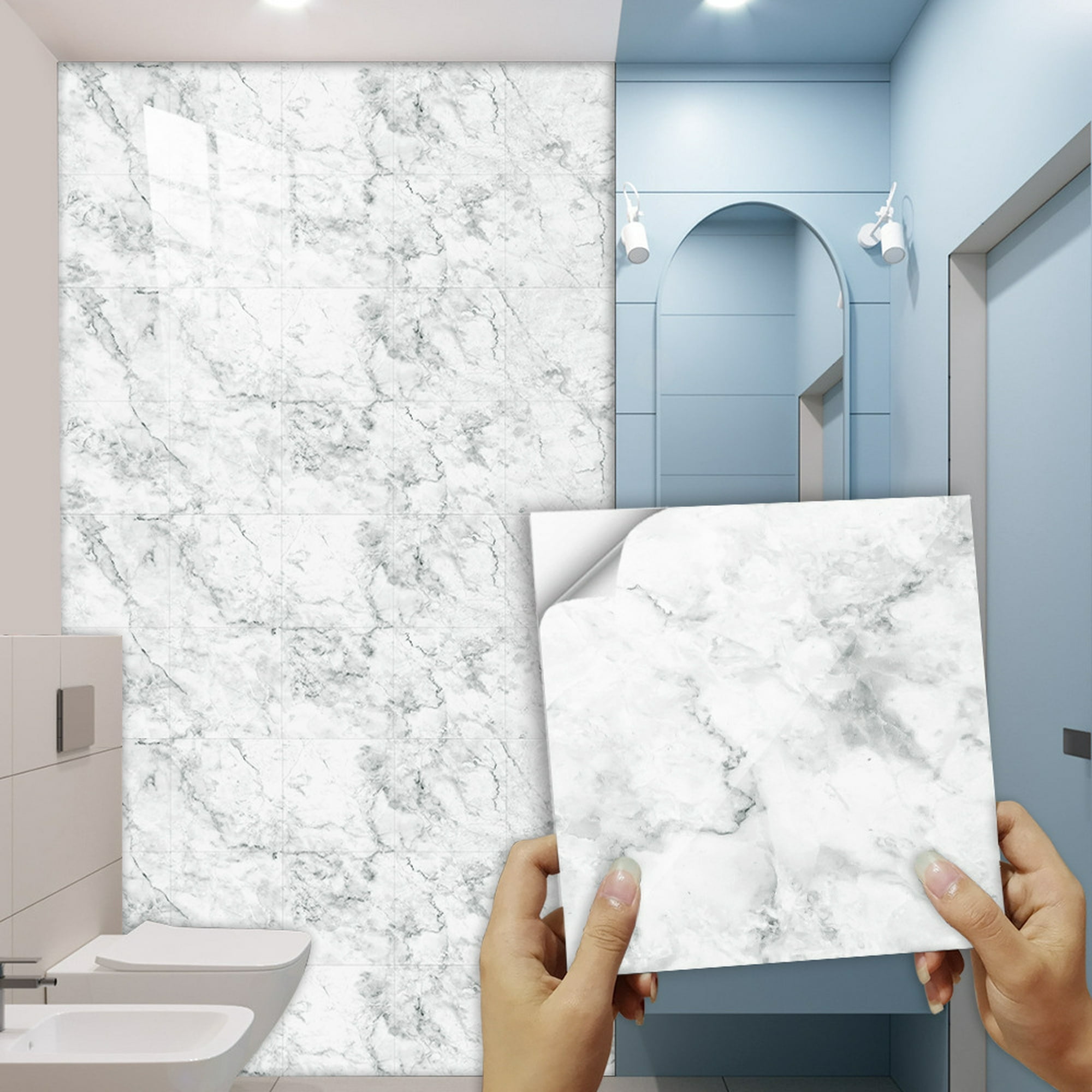 Etiqueta engomada impermeable del azulejo del baño del PVC para la etiqueta  engomada removible del piso de mármol blanco de la pared 30cm x 30cm  Autoadhesiva para el protector contra salpicaduras de