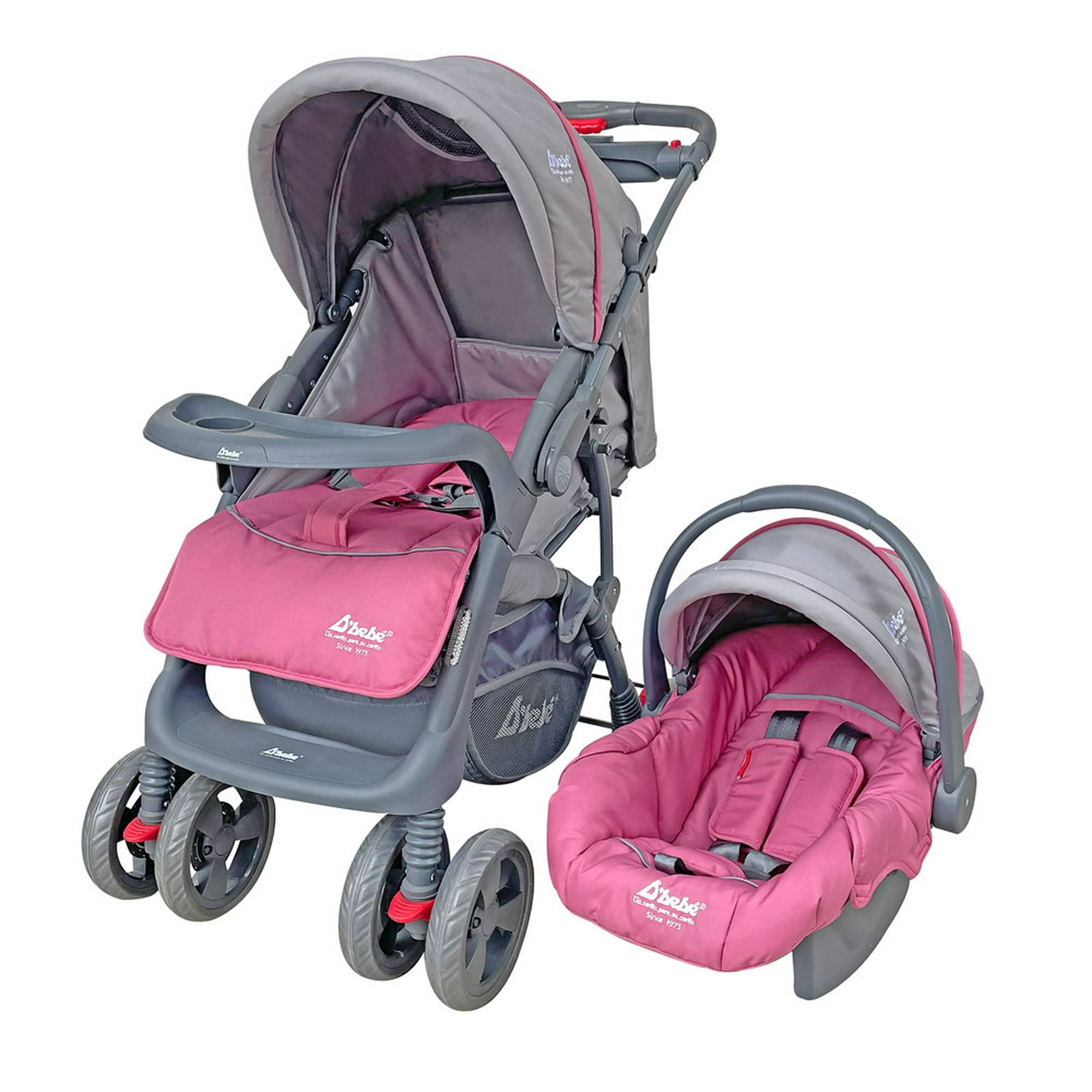 Queen Carro de bebé 3 en 1 rosa gris