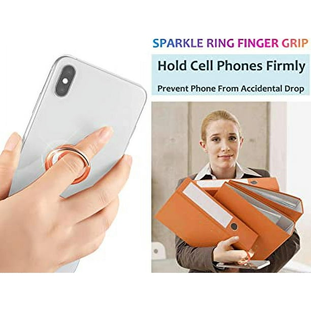 Soporte de anillo para teléfono celular con purpurina para casi