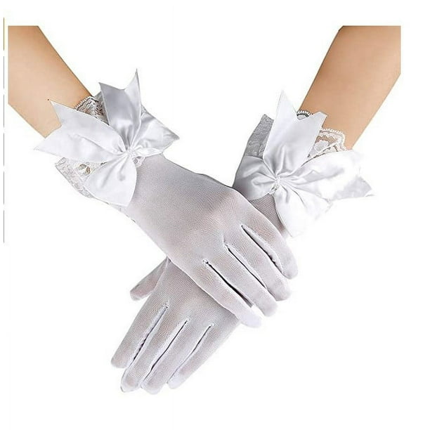 Latious Guantes de satén blancos para mujer, guantes cortos de novia,  guantes de graduación, guantes de ópera, boda, muñequera, accesorios para