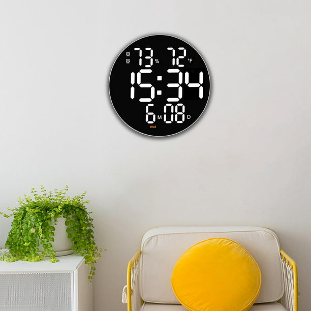 Reloj de pared silencioso Pantalla de temperatura y humedad Reloj  electrónico Brillo Reloj de pared digital para comedor Oficina , Luz blanca  10 pulgadas blanco perfecl Reloj de pared