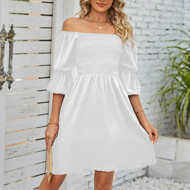 Vestidos Casuales Vestido de una línea de mujer Vestido de verano sin  espalda con cuello cuadrado para cóctel (Blanco M) Cgtredaw para Mujer  Blanco T S