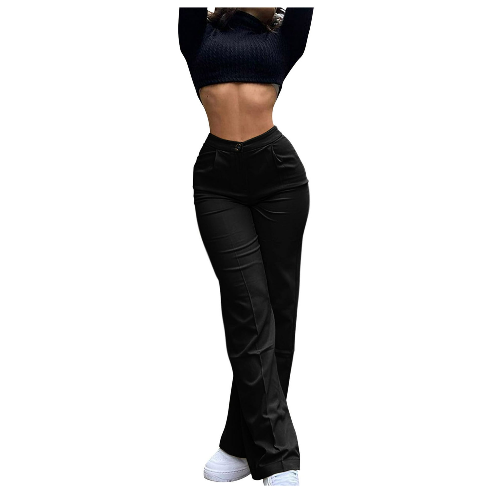 Gibobby pantalones negros mujer Pantalones sueltos de pana de lana a rayas  de Color sólido de de talla grande para mujer a la (Negro, L)