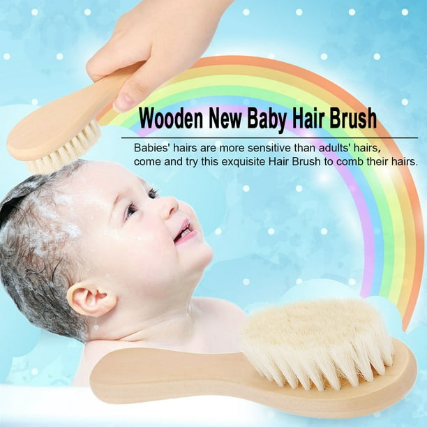 Cepillo de pelo de madera para bebé con mango Peine de pelo de bebé Kits de  baño Peine para bebé recién nacido Peine de madera portátil Champú para