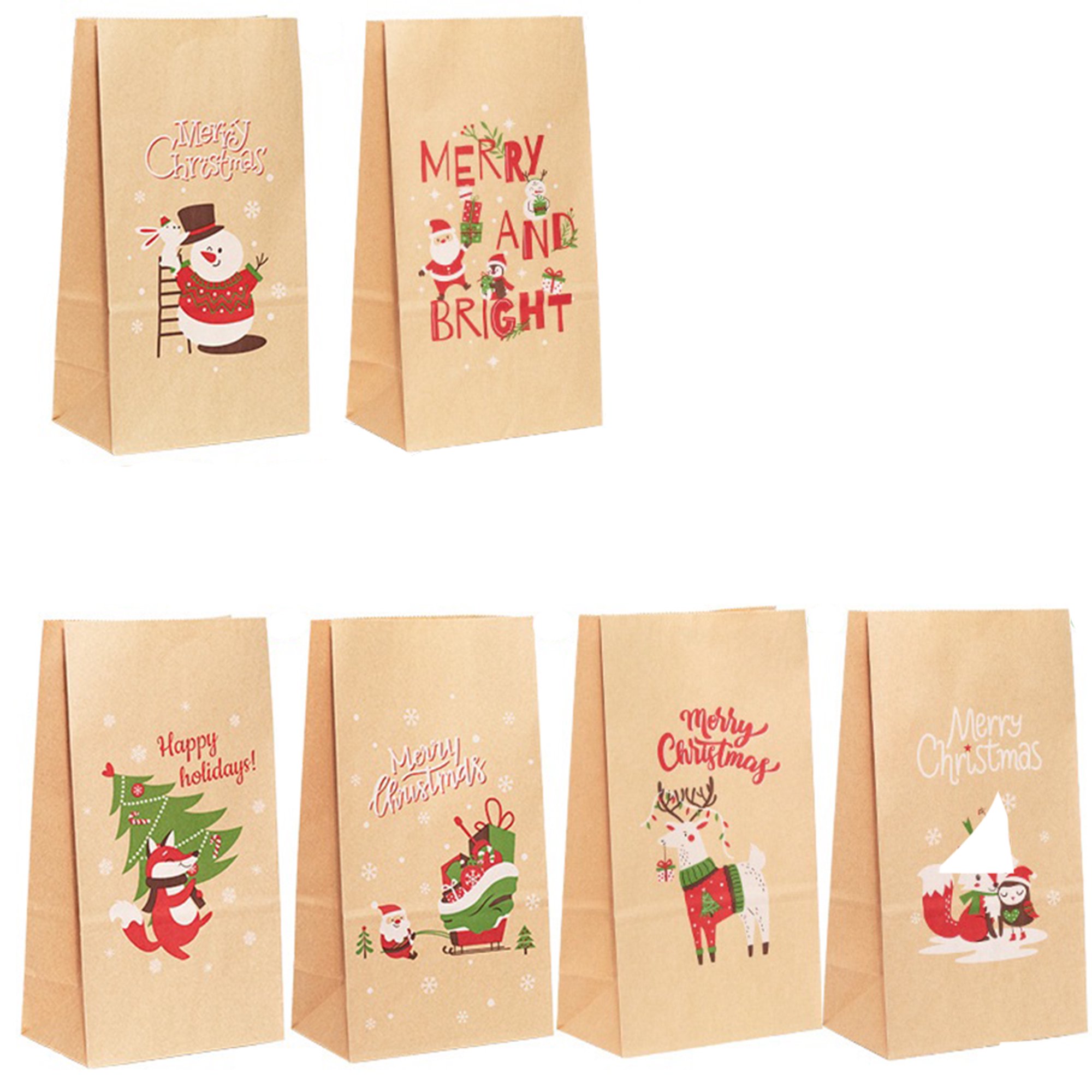 Bolsas de regalo de papel Kraft para Navidad, bolsitas de regalo de diseño  navideño, bolsas de papel para dulces de Navidad con 24 etiquetas adhesivas