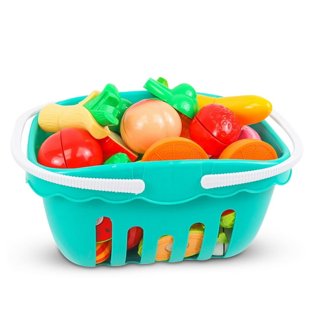 Juego de comida de plástico con cesta de comestibles, frutas, verduras,  cocina, juguete de simulación, niños pequeños, Navidad, regalos de Acción  de Gracias, suministros, 21 piezas Inevent FN001085-01