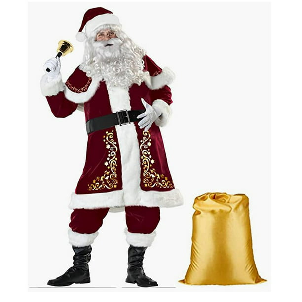 Activo Realizable Congelar Disfraz de Papá Noel para hombre, traje de barba, gafas, pelucas, sombrero,  cinturón, chal cómodo, b Hugo Disfraz de Papá Noel | Walmart en línea
