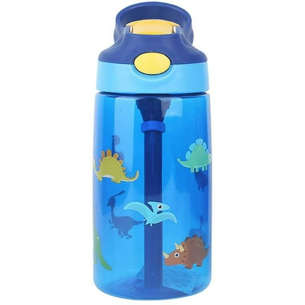 Botella de agua para niños de 16 oz con pajita abatible, asa de transporte  flexible y botón fácil de presionar, sin BPA, muy adecuada para la escuela y  la botella de agua