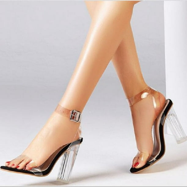 Zapatos de verano para mujer, correa con hebilla, tacones transparentes gruesos, sandalias transpirables con punta abierta, de fiesta Wmkox8yii hfjk1679 | Walmart en línea