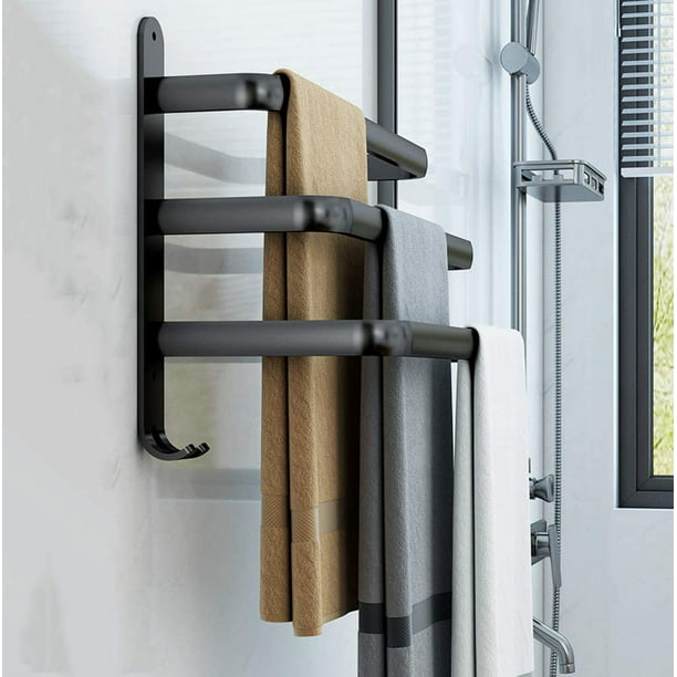 Toallero de baño, toalleros de pared adhesivos negros para ducha y cocina,  toalleros impermeables con gancho ZDXR8 (50 cm, tres barras) Ormromra  ZYY-2807
