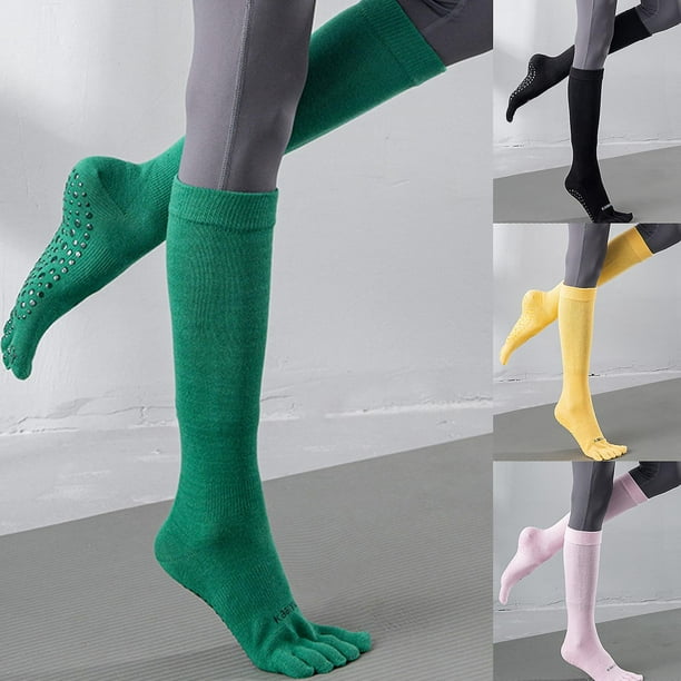 Calcetines antideslizantes hasta la rodilla de yoga para mujer Medias  largas de cinco dedos de color YONGSHENG
