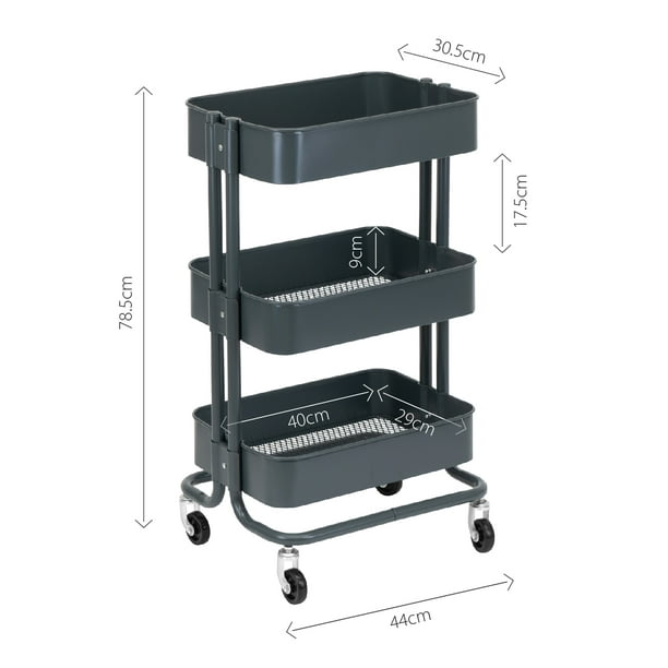 Carrito de almacenamiento – 3 niveles de metal con ruedas organizador de  herramientas, carrito de manualidades, estante organizador multiusos,  estante