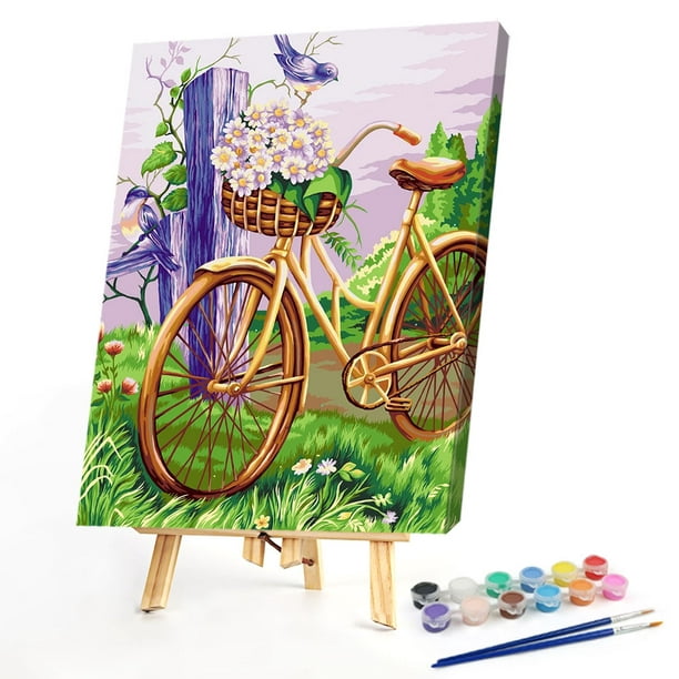 Kits de pintura al óleo de bicicleta de césped por números DIY pintado a  mano sobre lienzo cuadros de arte de pared Likrtyny Oficina Multiescena  Multifunción