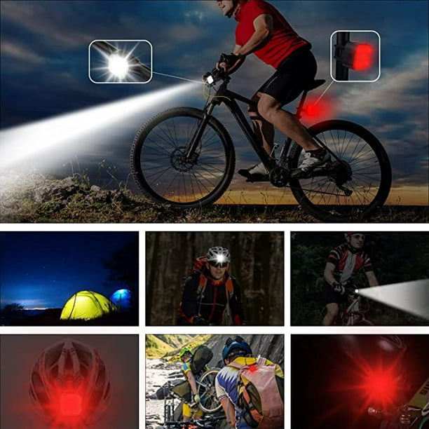 Juego de luces recargables para bicicleta, luces LED delanteras y traseras,  4 opciones de modo de luz, batería de litio de 650 mAh, faro para  bicicleta, IPX4 resistente al agua, fácil de