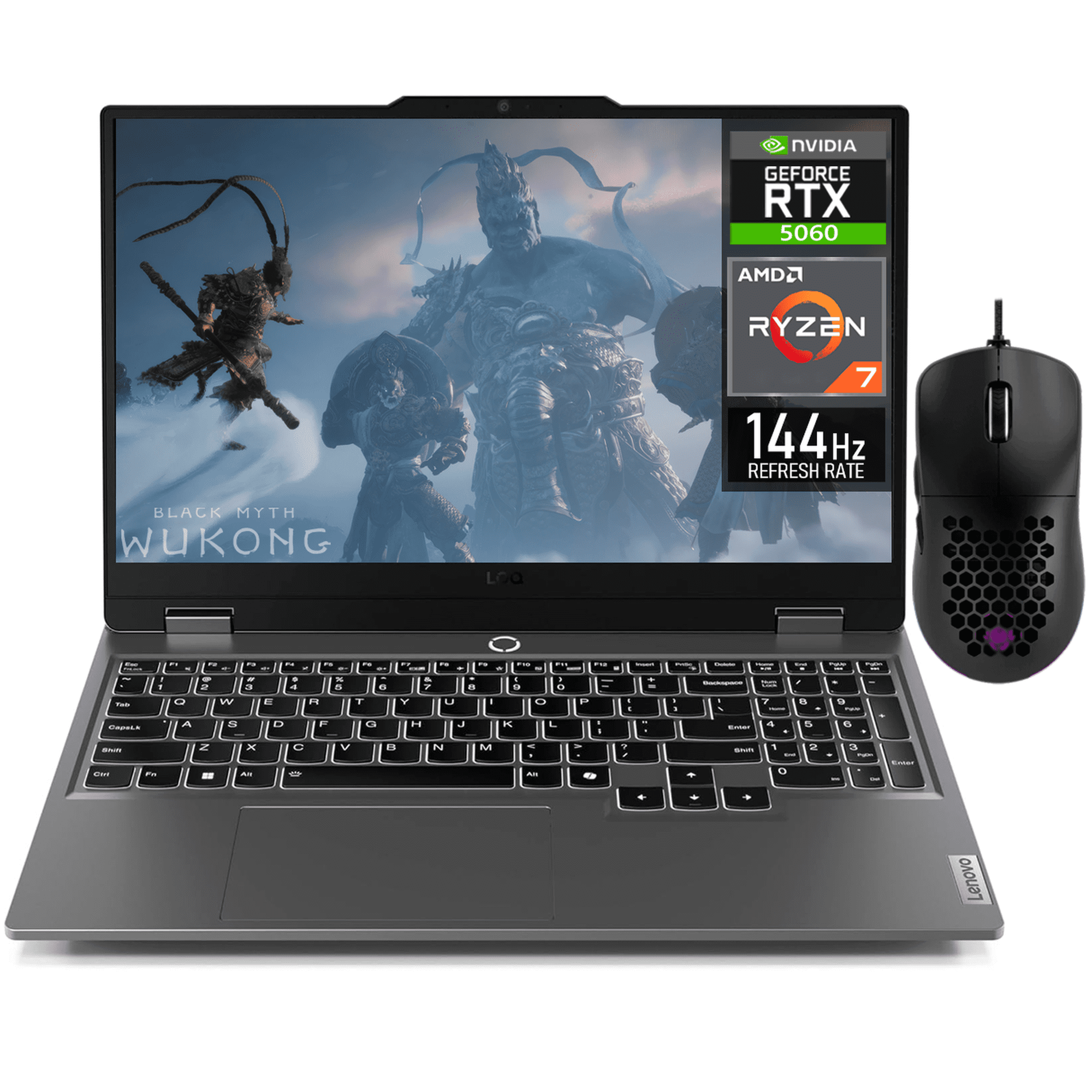 Laptop gamer lenovo loq geforce rtx 5060 8gb ryzen 7 250 32gb ddr5 ssd 512gb pantalla 15.6" ips fhd 144hz teclado ingles mouse