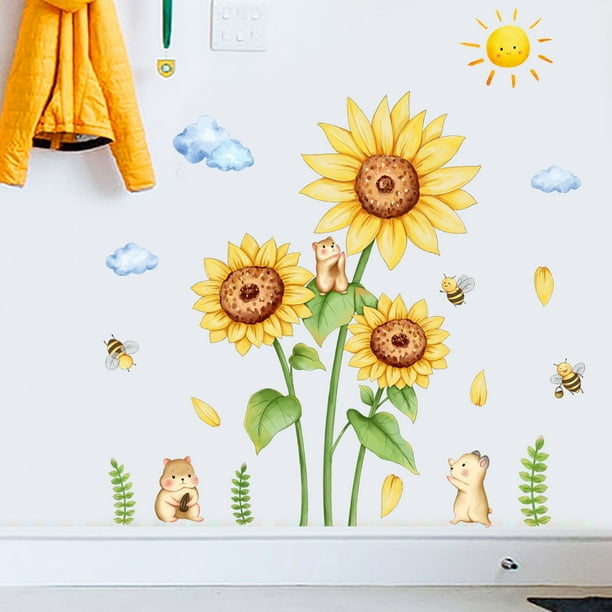 Cortina infantil con estampado de girasoles y dibujos animados, diseño de  mariposa, abeja, abeja, para habitación de los niños, para sala de estar