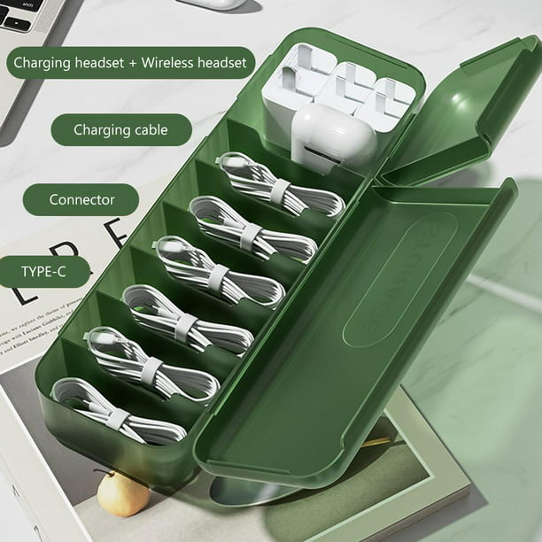 Caja de almacenamiento de cables Organizador electrónico portátil para  ahorrar espacio (verde militar) DQrwqpou Libre de BPA
