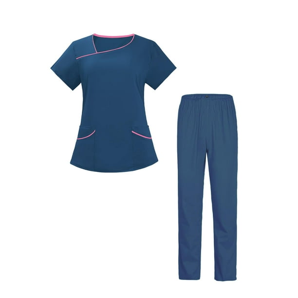  Conjunto de uniforme deportivo para mujer, color sólido,  pantalones de correr, cuello en V, manga corta, bolsillo, uniforme de  enfermera, ropa de trabajo : Ropa, Zapatos y Joyería