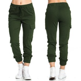 Pantalones Cargo Con Bolsillos Cintura Elástica Con Cordón Talla