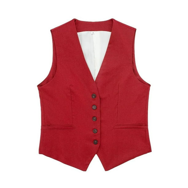 Chaleco Chalecos con botones para mujer, cómodo, ajustado, elegante, chaleco  (rojo XS) Kuymtek Rojo T XS para Mujer