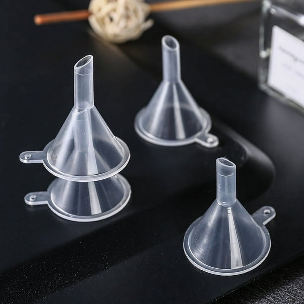 Embudo pequeño, mini embudos de plástico transparente de 1,18 pulgadas para  líquido de llenado de botellas de laboratorio científico, aceites  esenciales, perfume (paquete de 100)