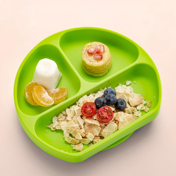  Platos para bebé con pajilla, placas de succión de silicona de  grado alimenticio para bebé, platos divididos sin BPA para niños, platos  para niños pequeños (verde) : Bebés