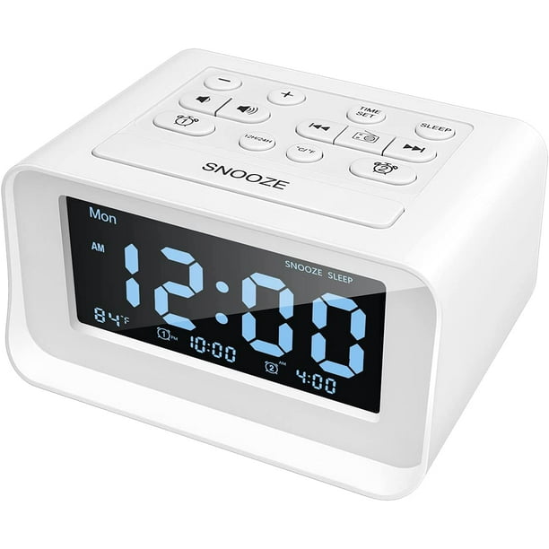 Radio reloj con alarmas duales, reloj despertador digital con 2 puertos de  carga USB, 0-100 % regulable, volumen ajustable, termómetro interior  (blanco) JAMW Sencillez