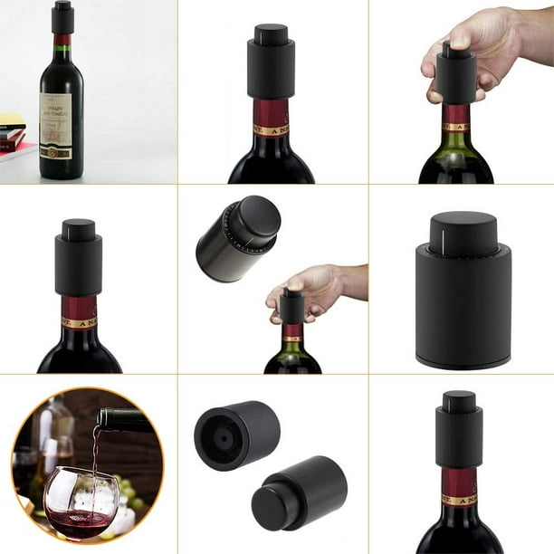 Tapon Botellas Vino 2pcs Tapon Vino Bomba Vacio Reutilizable Universal  Tapones de Vino al Vacío Acero Inoxidable Para Que el Bar y la Cocina  Mantengan Fresco el Vino o el Champán 