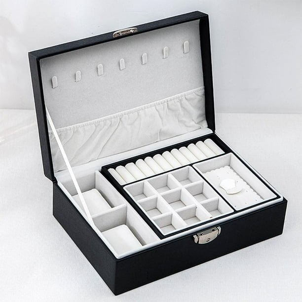  Cajas de joyería para mujer, caja organizadora de joyas de  cuero sintético negro con 6 cajones de gran capacidad, estuche de  almacenamiento para collares, anillos, colgantes, cajas de joyería  organizadoras de