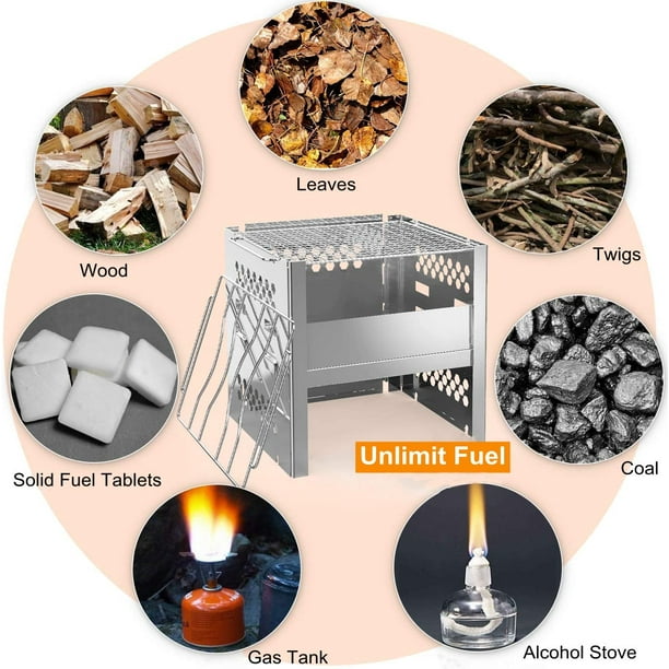 Gas One - Estufa de camping - Estufa de leña portátil de acero inoxidable  con bandeja de alcohol, estufas de leña potable para picnic, barbacoa